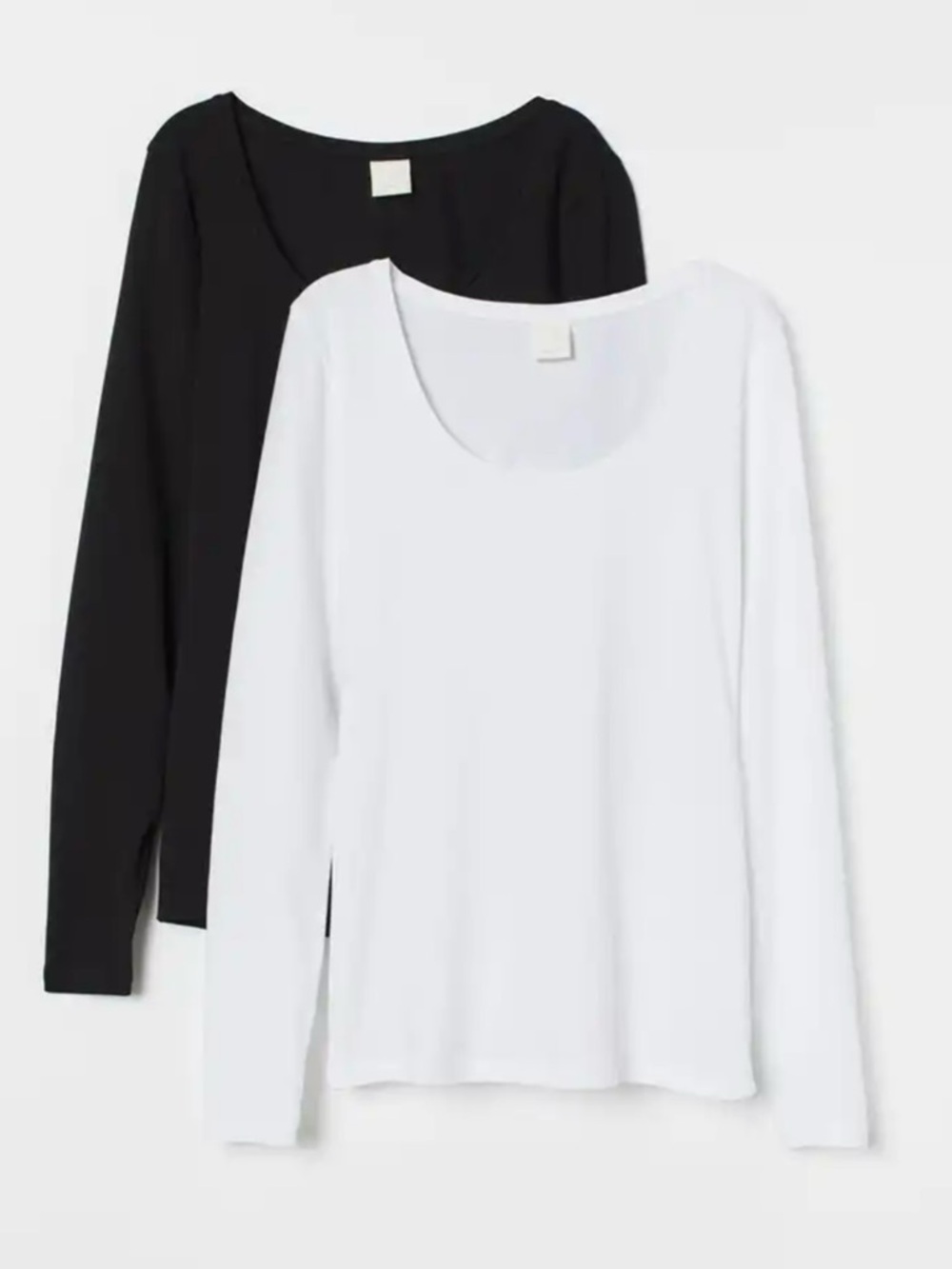 BUNDLE- Classic White & Black Cotton Long-Sleeve Scoop Neck Tops